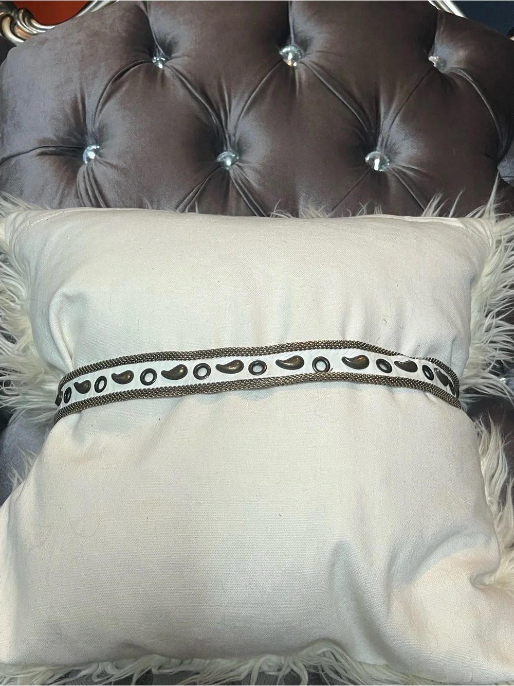 White & Antique Bronze Western Statement Belt with Chainmail Mesh paisley detail